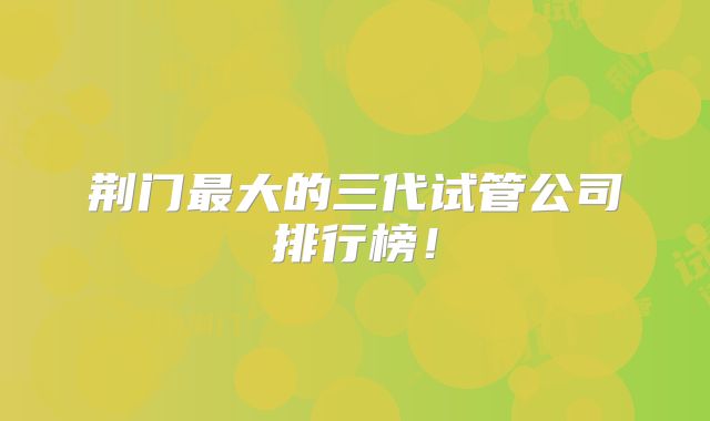 荆门最大的三代试管公司排行榜！