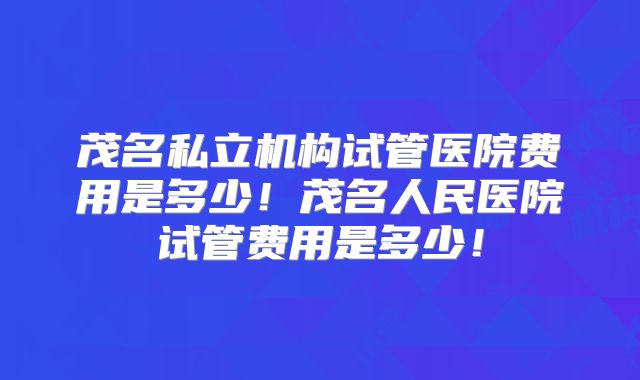茂名私立机构试管医院费用是多少！茂名人民医院试管费用是多少！