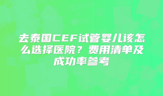 去泰国CEF试管婴儿该怎么选择医院？费用清单及成功率参考