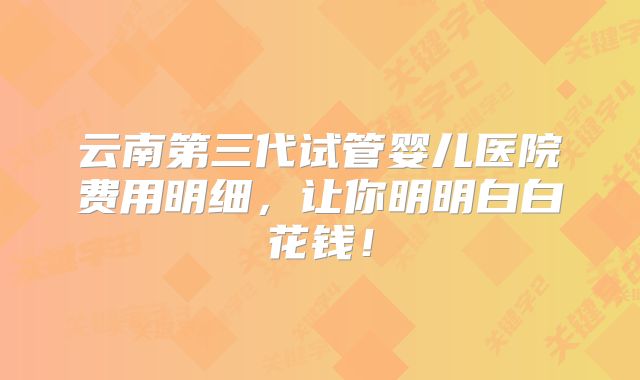 云南第三代试管婴儿医院费用明细，让你明明白白花钱！