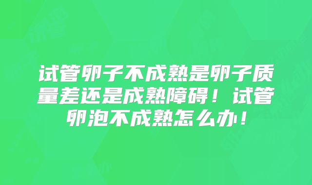 试管卵子不成熟是卵子质量差还是成熟障碍！试管卵泡不成熟怎么办！