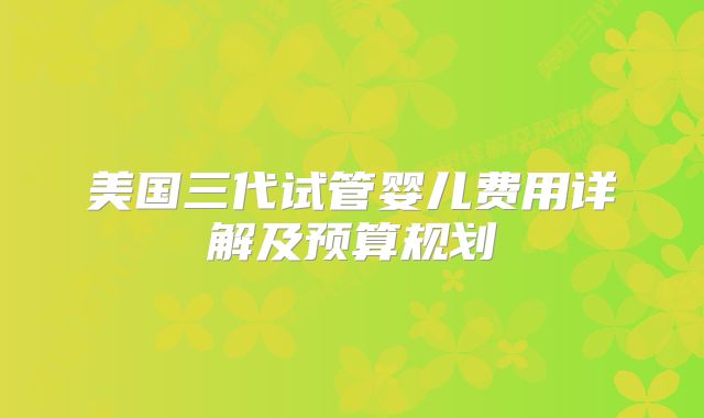 美国三代试管婴儿费用详解及预算规划