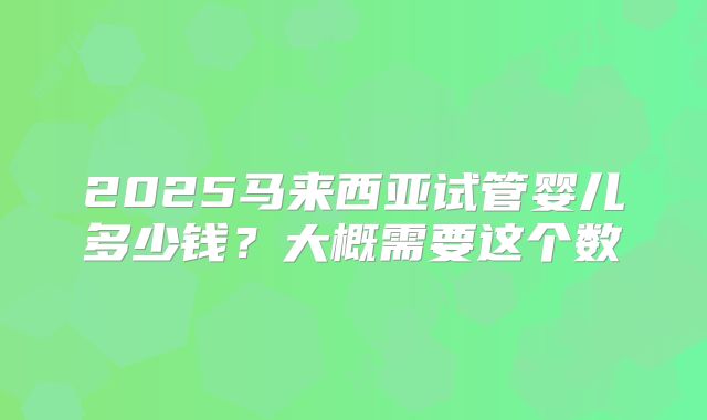 2025马来西亚试管婴儿多少钱？大概需要这个数