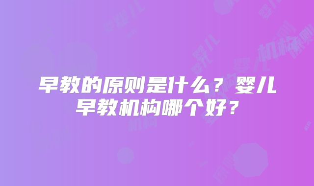 早教的原则是什么?婴儿早教机构哪个好?