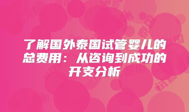 了解国外泰国试管婴儿的总费用：从咨询到成功的开支分析