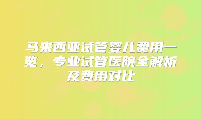 马来西亚试管婴儿费用一览，专业试管医院全解析及费用对比