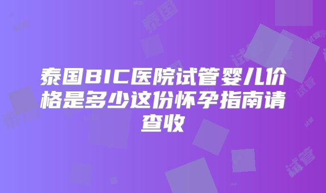 泰国BIC医院试管婴儿价格是多少这份怀孕指南请查收