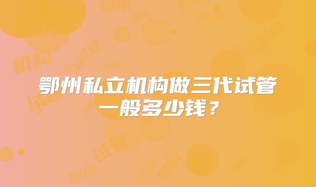 鄂州私立机构做三代试管一般多少钱？