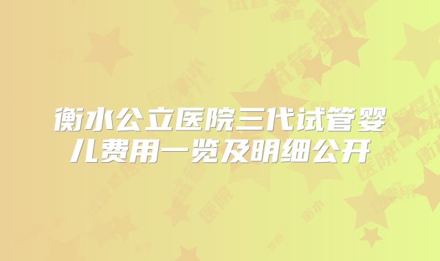 衡水公立医院三代试管婴儿费用一览及明细公开