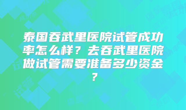 泰国吞武里医院试管成功率怎么样？去吞武里医院做试管需要准备多少资金？