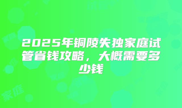 2025年铜陵失独家庭试管省钱攻略，大概需要多少钱