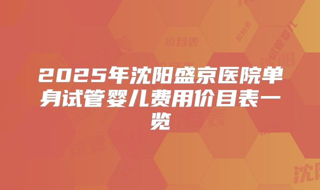 2025年沈阳盛京医院单身试管婴儿费用价目表一览