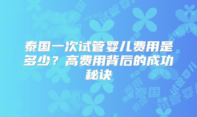 泰国一次试管婴儿费用是多少？高费用背后的成功秘诀