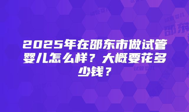 2025年在邵东市做试管婴儿怎么样？大概要花多少钱？