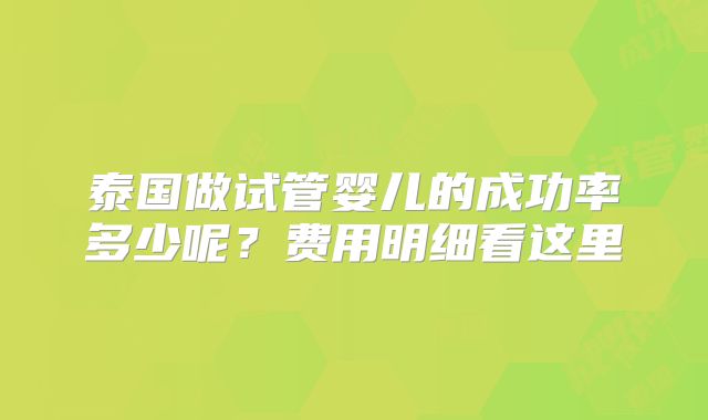 泰国做试管婴儿的成功率多少呢？费用明细看这里