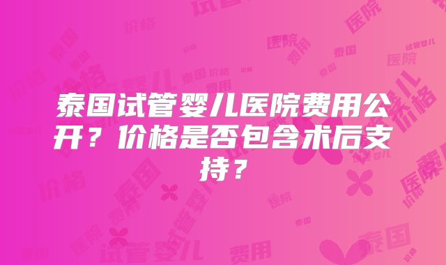 泰国试管婴儿医院费用公开？价格是否包含术后支持？