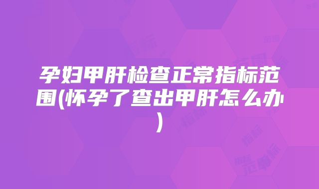 孕妇甲肝检查正常指标范围(怀孕了查出甲肝怎么办)