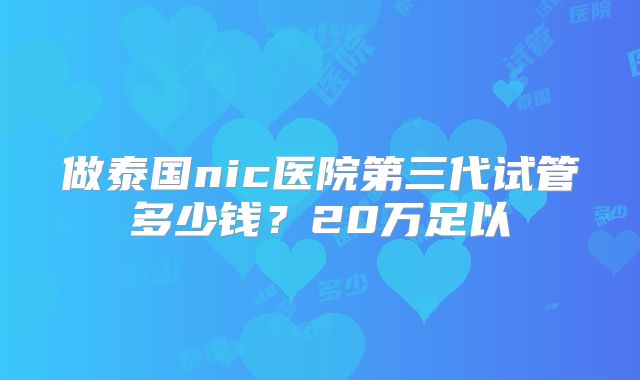 做泰国nic医院第三代试管多少钱？20万足以
