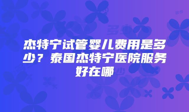 杰特宁试管婴儿费用是多少？泰国杰特宁医院服务好在哪