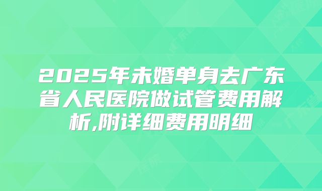 2025年未婚单身去广东省人民医院做试管费用解析,附详细费用明细