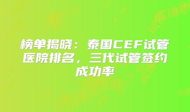 榜单揭晓：泰国CEF试管医院排名，三代试管签约成功率