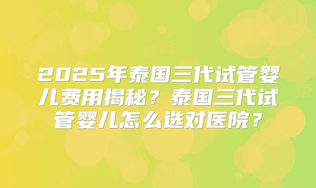 2025年泰国三代试管婴儿费用揭秘？泰国三代试管婴儿怎么选对医院？