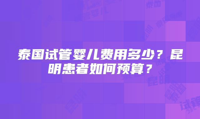泰国试管婴儿费用多少？昆明患者如何预算？