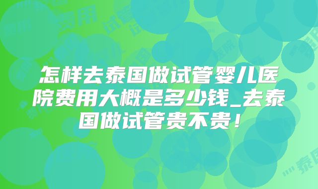 怎样去泰国做试管婴儿医院费用大概是多少钱_去泰国做试管贵不贵！
