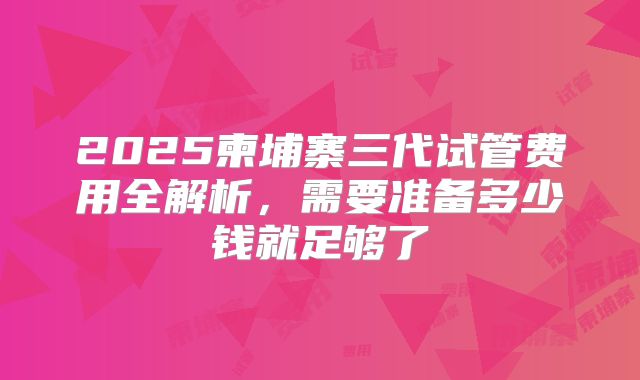 2025柬埔寨三代试管费用全解析，需要准备多少钱就足够了