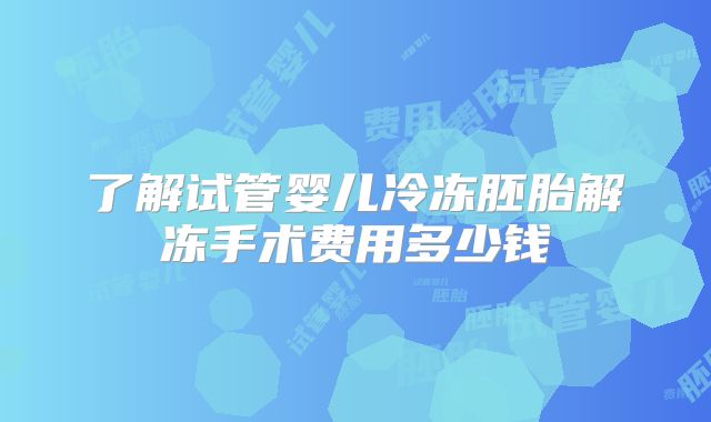 了解试管婴儿冷冻胚胎解冻手术费用多少钱