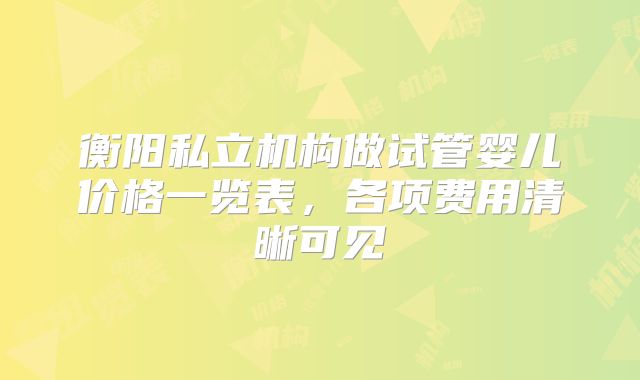 衡阳私立机构做试管婴儿价格一览表，各项费用清晰可见