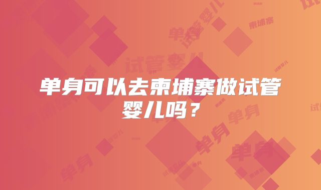 单身可以去柬埔寨做试管婴儿吗？