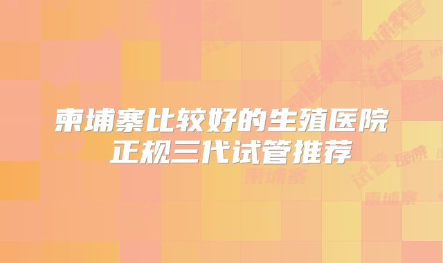 柬埔寨比较好的生殖医院 正规三代试管推荐