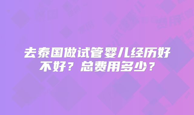 去泰国做试管婴儿经历好不好？总费用多少？