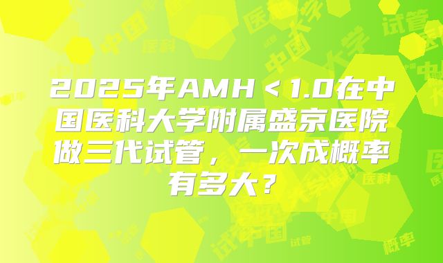 2025年AMH＜1.0在中国医科大学附属盛京医院做三代试管，一次成概率有多大？