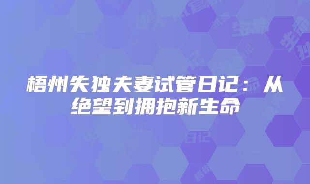 梧州失独夫妻试管日记：从绝望到拥抱新生命