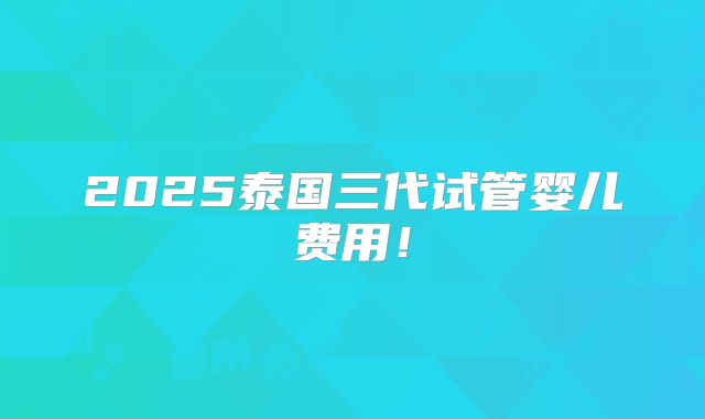 2025泰国三代试管婴儿费用！