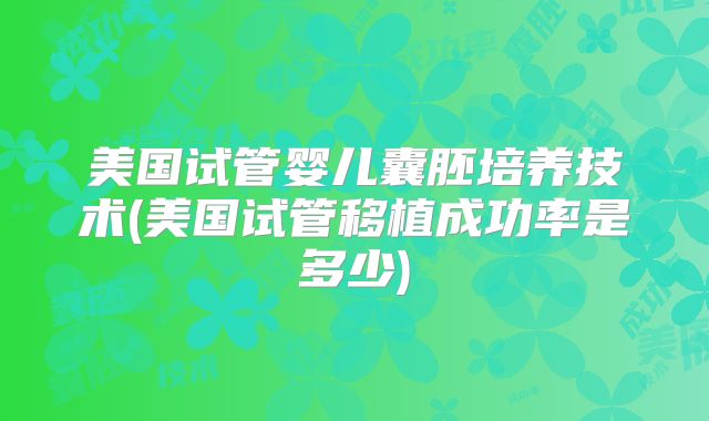 美国试管婴儿囊胚培养技术(美国试管移植成功率是多少)