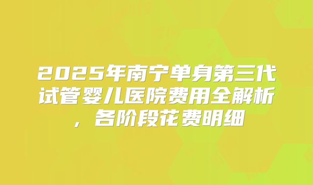 2025年南宁单身第三代试管婴儿医院费用全解析，各阶段花费明细