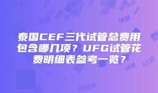泰国CEF三代试管总费用包含哪几项？UFG试管花费明细表参考一览？