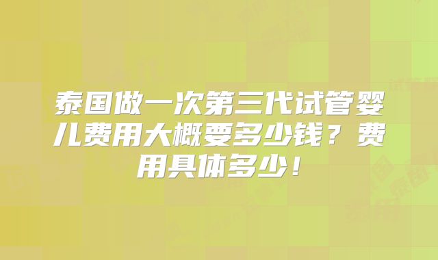 泰国做一次第三代试管婴儿费用大概要多少钱？费用具体多少！