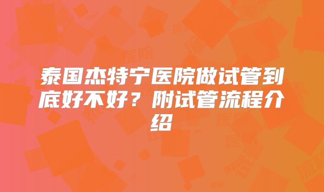 泰国杰特宁医院做试管到底好不好？附试管流程介绍