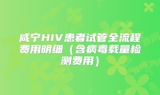 咸宁HIV患者试管全流程费用明细（含病毒载量检测费用）