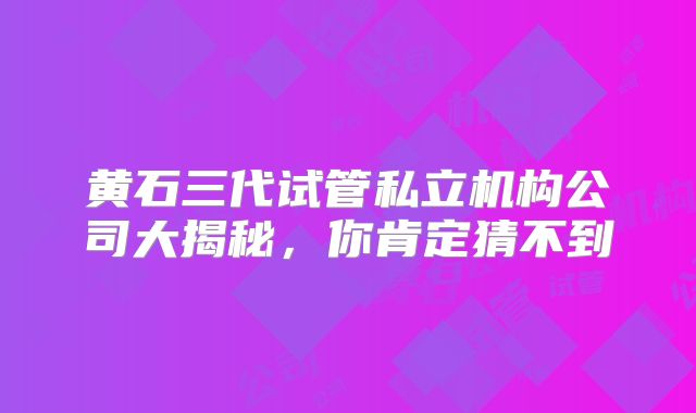 黄石三代试管私立机构公司大揭秘，你肯定猜不到