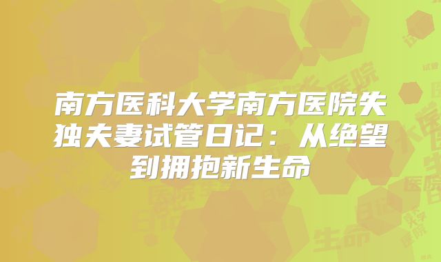 南方医科大学南方医院失独夫妻试管日记：从绝望到拥抱新生命