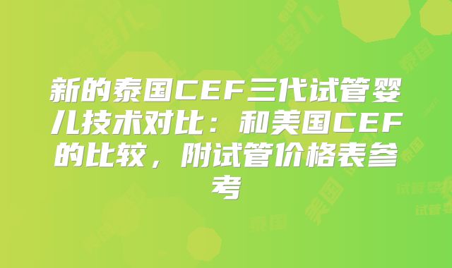 新的泰国CEF三代试管婴儿技术对比：和美国CEF的比较，附试管价格表参考