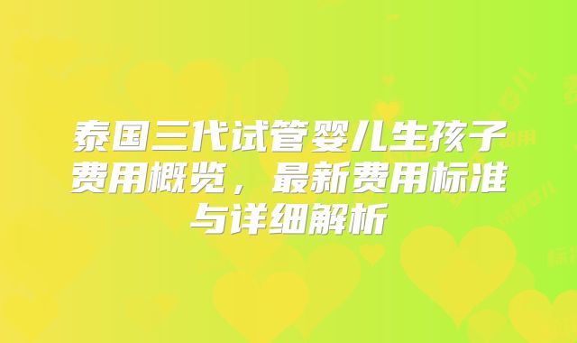 泰国三代试管婴儿生孩子费用概览，最新费用标准与详细解析