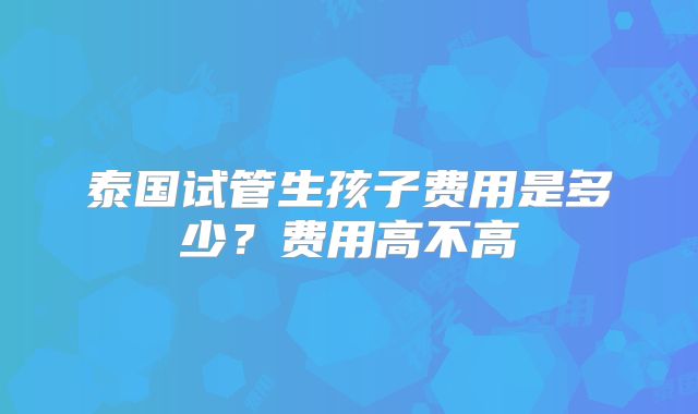 泰国试管生孩子费用是多少？费用高不高