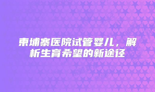 柬埔寨医院试管婴儿，解析生育希望的新途径
