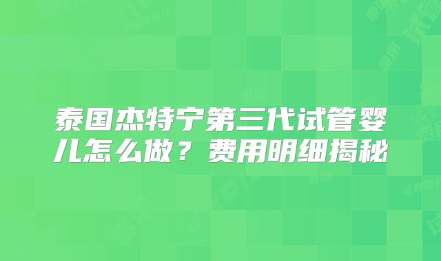 泰国杰特宁第三代试管婴儿怎么做？费用明细揭秘